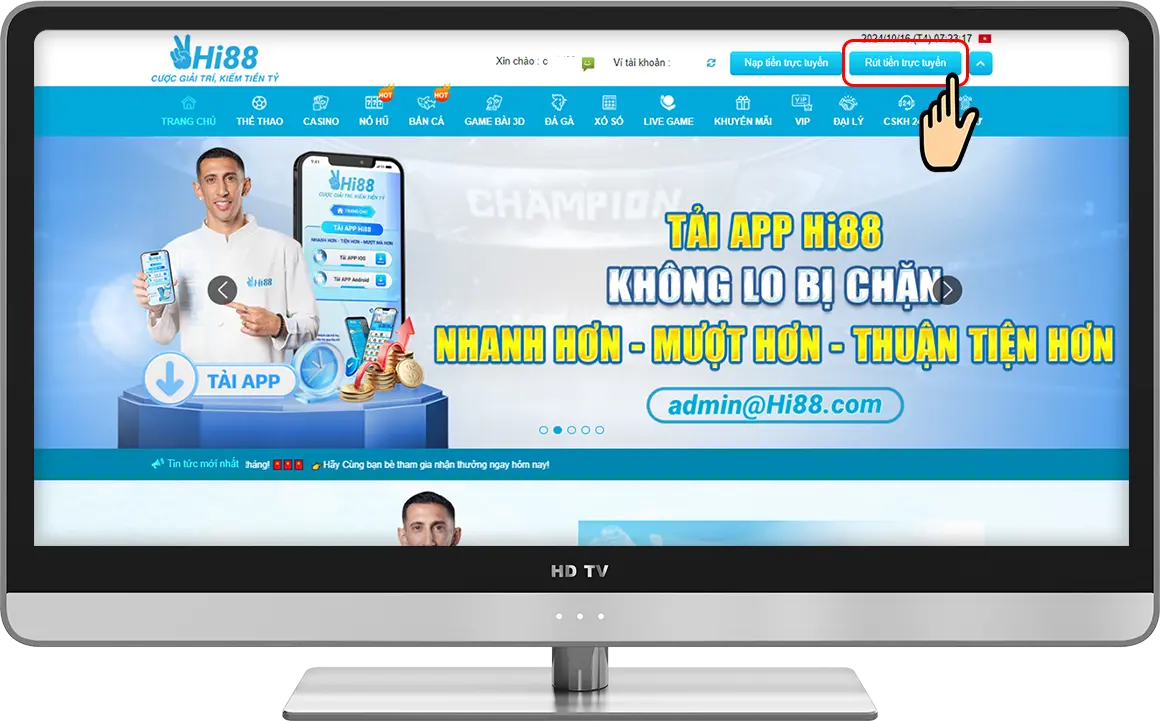 Bước 1: Tại trang chủ,truy cập mục Rút tiền trực tuyến